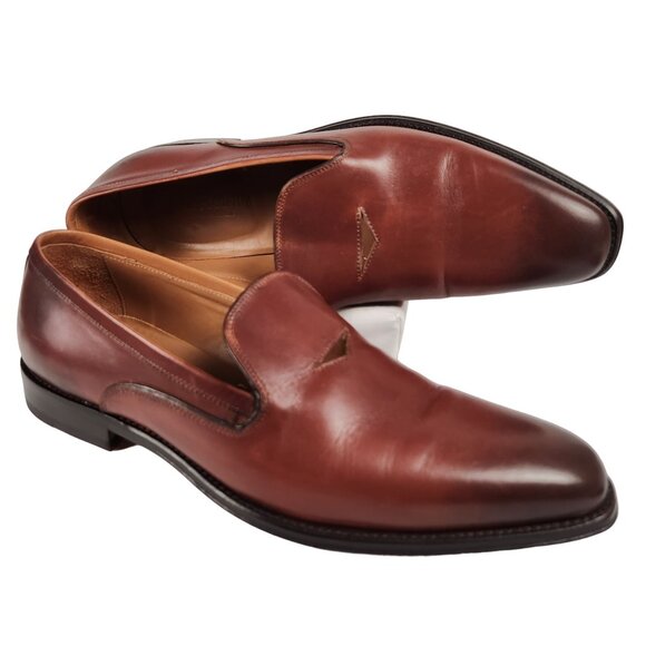 Paul Fredrick Italy Men's 9 Burnished Brown Leather Dress Shoes Venetian Loafers - Picture 9 of 13